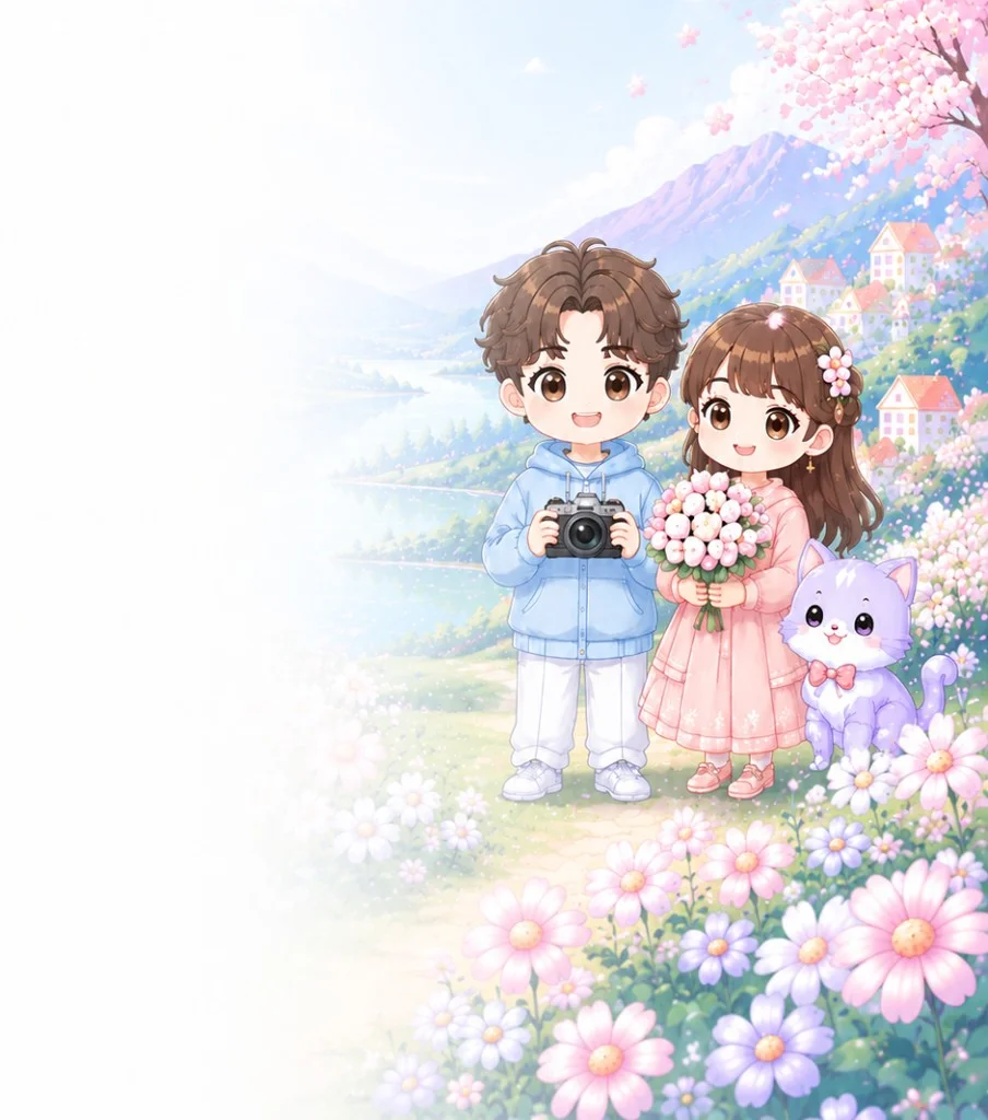 Creative characters in a flower field